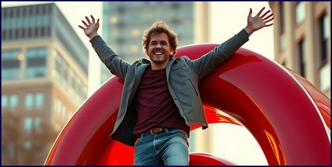 Happy man liberated by cutting the ties process